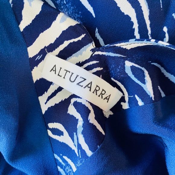 ALTUZARRA, Blue Print Silk Knee-Length Button Down Dress, 10. - Picture 3 of 5
